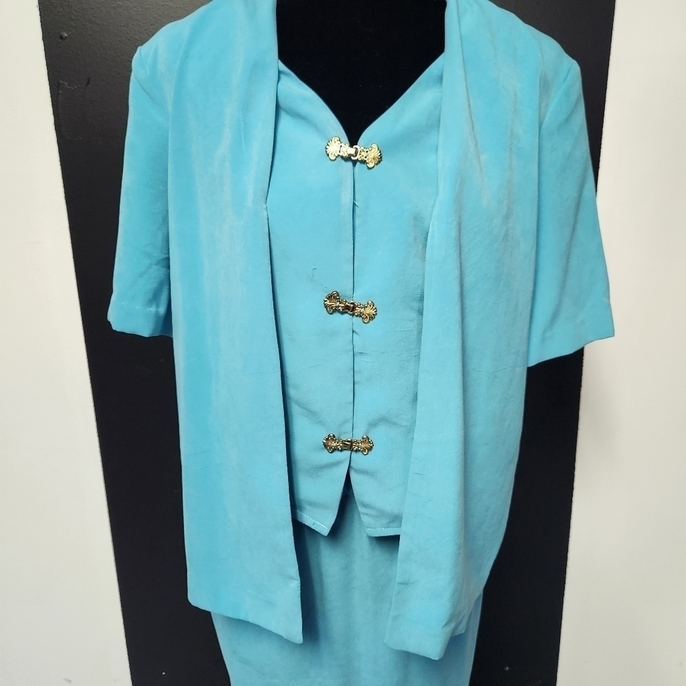 Vintage skirt suit set aqua - Picture 2 of 7